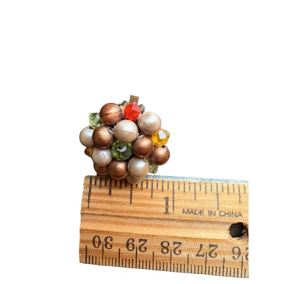 Vintage West Germany Clip On Earrings Bead Cluster Faux Pearl 1950s - Picture 5 of 5